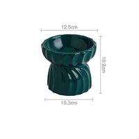 HKM-4964669 Ceramic Cat Bowl with High Feet - Anti-Tipping Design, Available in Dark Green, Yellow Snowflakes, Beige Snowflakes, White Snowflakes