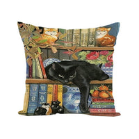 HKM-496467 Northern European Style Cat Pattern Linen Cushion Cover - 45 x 45cm