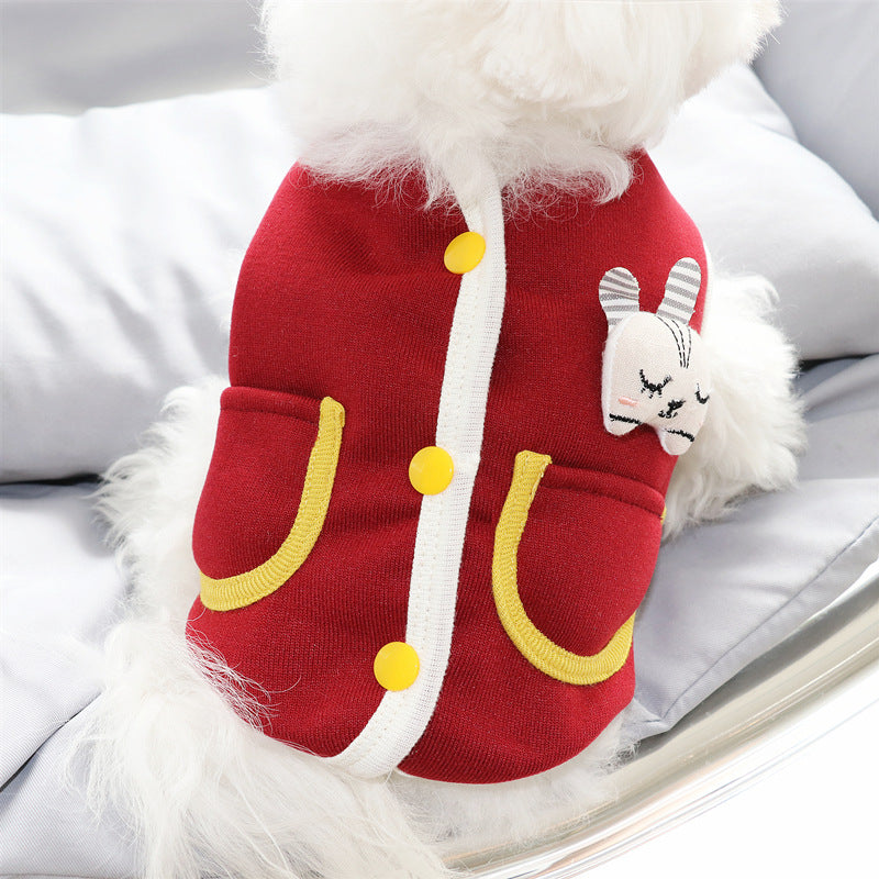 HKM-4965053 Cute Rabbit Cardigan Sweater for Dogs - Cotton Casual Pet Apparel, Sizes S-XXL