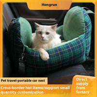HKM-4966717 Portable Dog Nest in Green or Pink Plaid Fabric for Small Dogs