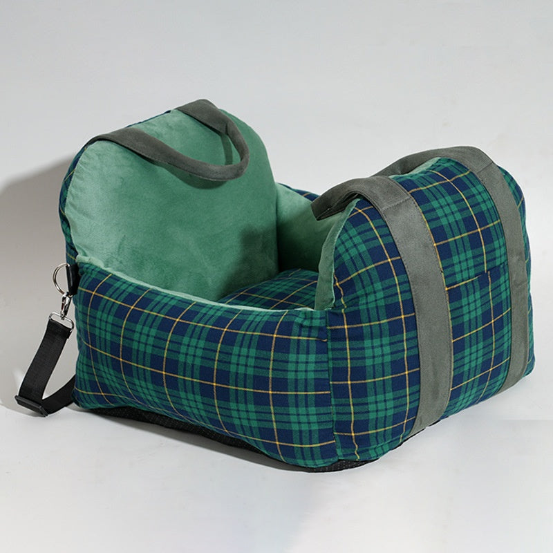 HKM-4966717 Portable Dog Nest in Green or Pink Plaid Fabric for Small Dogs