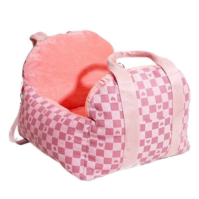 HKM-4966717 Portable Dog Nest in Green or Pink Plaid Fabric for Small Dogs
