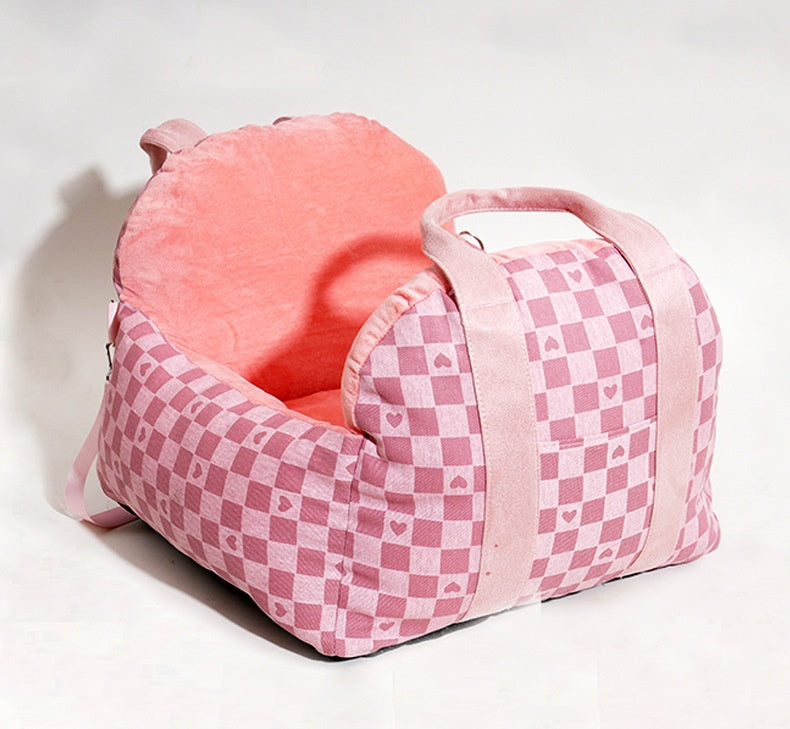 HKM-4966717 Portable Dog Nest in Green or Pink Plaid Fabric for Small Dogs