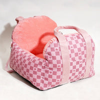 HKM-4966717 Portable Dog Nest in Green or Pink Plaid Fabric for Small Dogs