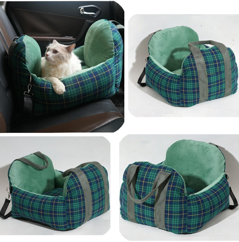 HKM-4966717 Portable Dog Nest in Green or Pink Plaid Fabric for Small Dogs