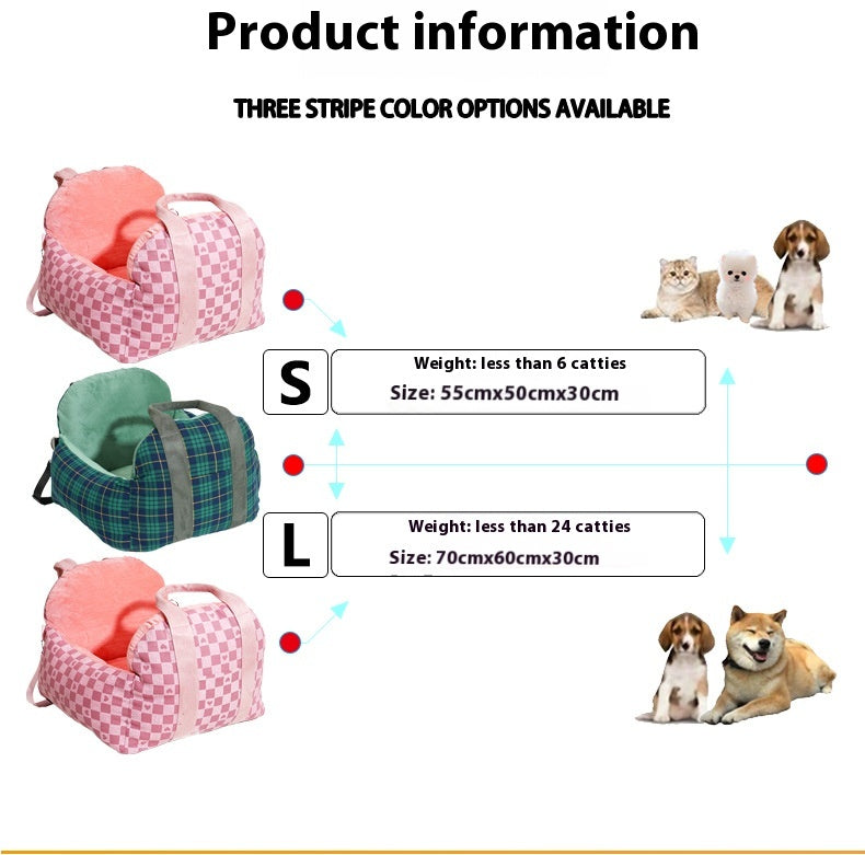HKM-4966717 Portable Dog Nest in Green or Pink Plaid Fabric for Small Dogs