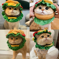 HKM-4967741 Funny Cat Burger Headdress Collar - Whimsical Pet Cartoon Hat