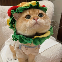 HKM-4967741 Funny Cat Burger Headdress Collar - Whimsical Pet Cartoon Hat