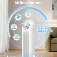 HKM-4967763 2026 DC Motor Tower Fan, 28ft/s High Velocity, 20dB Ultra Quiet, 8 Speeds, 4 Modes, 90° Oscillation, Bladeless, Remote Control, White
