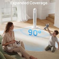 HKM-4967763 2026 DC Motor Tower Fan, 28ft/s High Velocity, 20dB Ultra Quiet, 8 Speeds, 4 Modes, 90° Oscillation, Bladeless, Remote Control, White