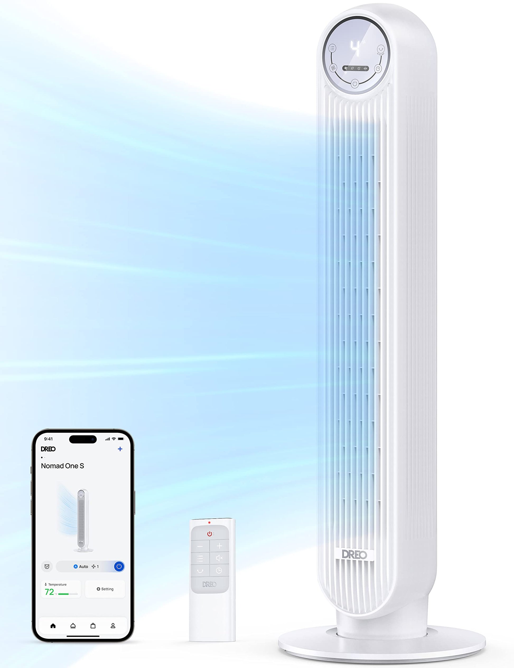 HKM-4967763 2026 DC Motor Tower Fan, 28ft/s High Velocity, 20dB Ultra Quiet, 8 Speeds, 4 Modes, 90° Oscillation, Bladeless, Remote Control, White