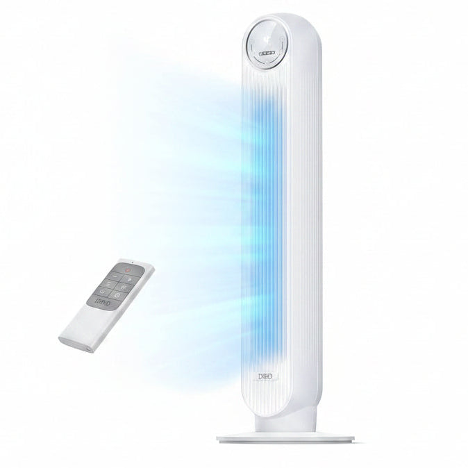 HKM-4967763 2026 DC Motor Tower Fan, 28ft/s High Velocity, 20dB Ultra Quiet, 8 Speeds, 4 Modes, 90° Oscillation, Bladeless, Remote Control, White