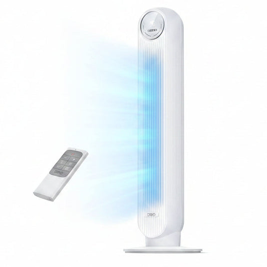 HKM-4967763 2026 DC Motor Tower Fan, 28ft/s High Velocity, 20dB Ultra Quiet, 8 Speeds, 4 Modes, 90° Oscillation, Bladeless, Remote Control, White