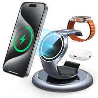 HKM-496787 3-in-1 Magnetic Wireless Charging Station for Apple Devices - Fast Charging Stand for iPhone, iWatch, and AirPods