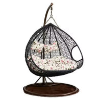 HKM-496787 Double Seated PE Rattan Metal Stand Outdoor Hanging Swing Egg Chair for Garden
