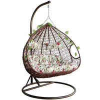 HKM-496787 Double Seated PE Rattan Metal Stand Outdoor Hanging Swing Egg Chair for Garden