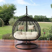 HKM-496787 Double Seated PE Rattan Metal Stand Outdoor Hanging Swing Egg Chair for Garden