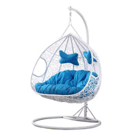 HKM-496787 Double Seated PE Rattan Metal Stand Outdoor Hanging Swing Egg Chair for Garden