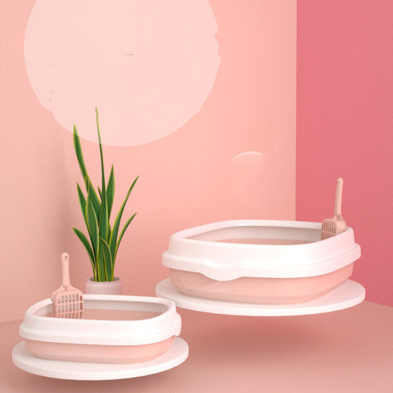 HKM-4968125 Cat Litter Box with Scoop – Anti-Splash Design, Semi-Closed Plastic Pet Toilet in Pink, Blue, or Gray