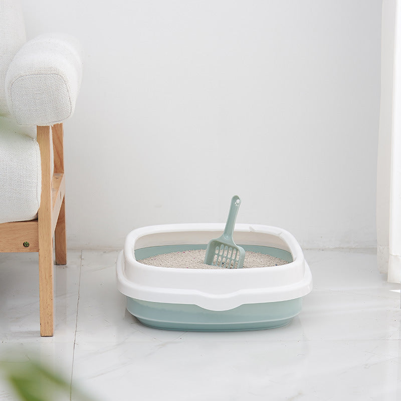 HKM-4968125 Cat Litter Box with Scoop – Anti-Splash Design, Semi-Closed Plastic Pet Toilet in Pink, Blue, or Gray