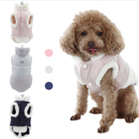 HKM-4968637 Warm Plush Dog Vest with Fur Collar - Soft, Comfortable Pet Clothing in Pink, Navy Blue, Gray, Sizes S-XL