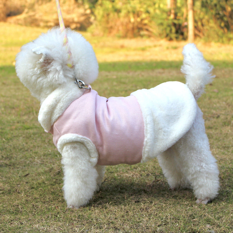 HKM-4968637 Warm Plush Dog Vest with Fur Collar - Soft, Comfortable Pet Clothing in Pink, Navy Blue, Gray, Sizes S-XL