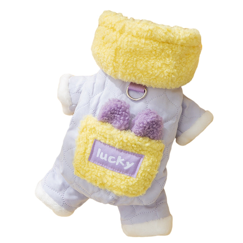 HKM-4969021 Cozy Cotton Dog Outfit with Pockets and 3D Bear Ears for Winter Adventures