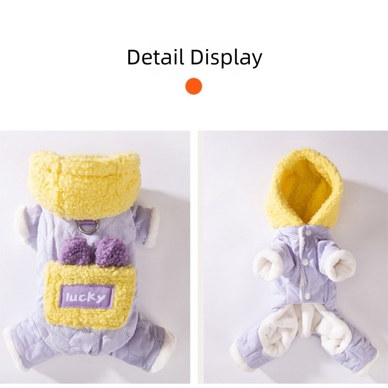 HKM-4969021 Cozy Cotton Dog Outfit with Pockets and 3D Bear Ears for Winter Adventures