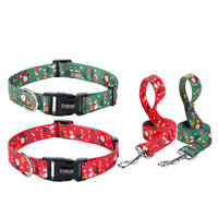 HKM-4970045 Christmas-Themed Pet Collar and Leash Set - Red and Green Polyester Options