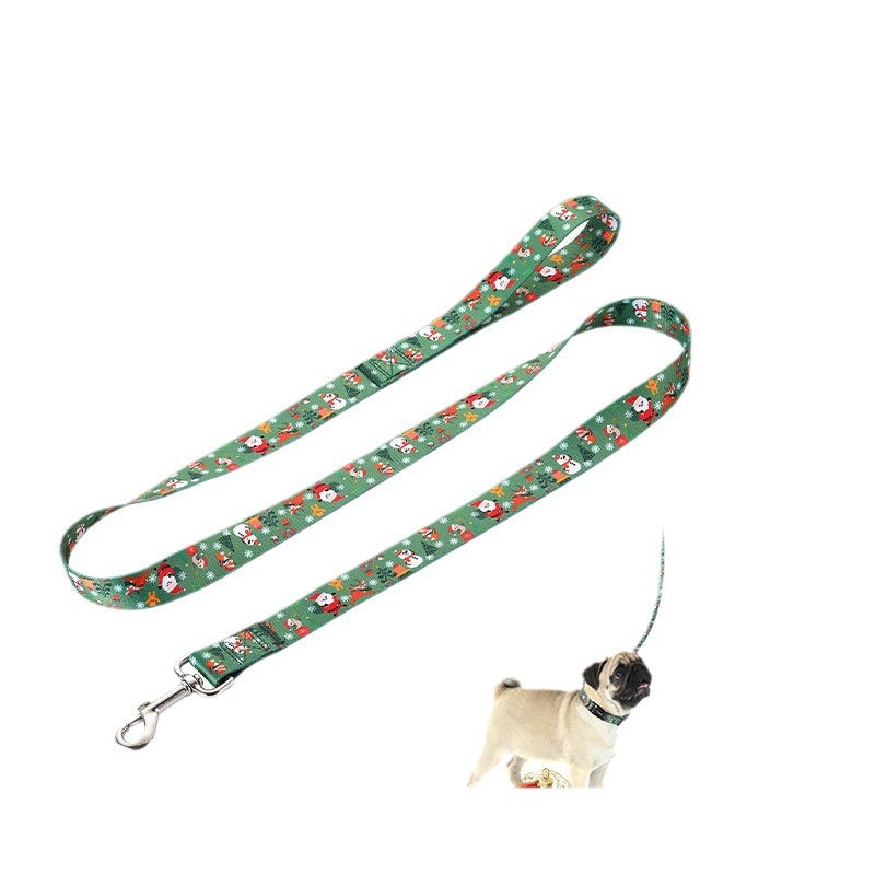 HKM-4970045 Christmas-Themed Pet Collar and Leash Set - Red and Green Polyester Options