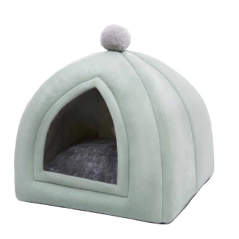 HKM-4970301 Cozy Closed Cat House - Portable Wool Indoor Nest for Small to Medium Pets