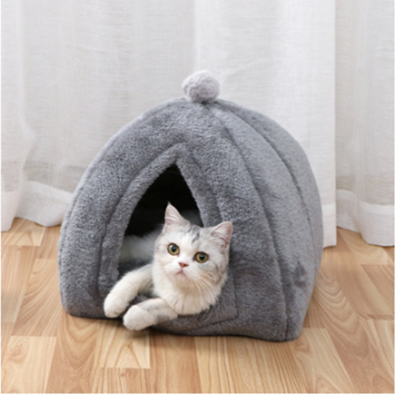 HKM-4970301 Cozy Closed Cat House - Portable Wool Indoor Nest for Small to Medium Pets