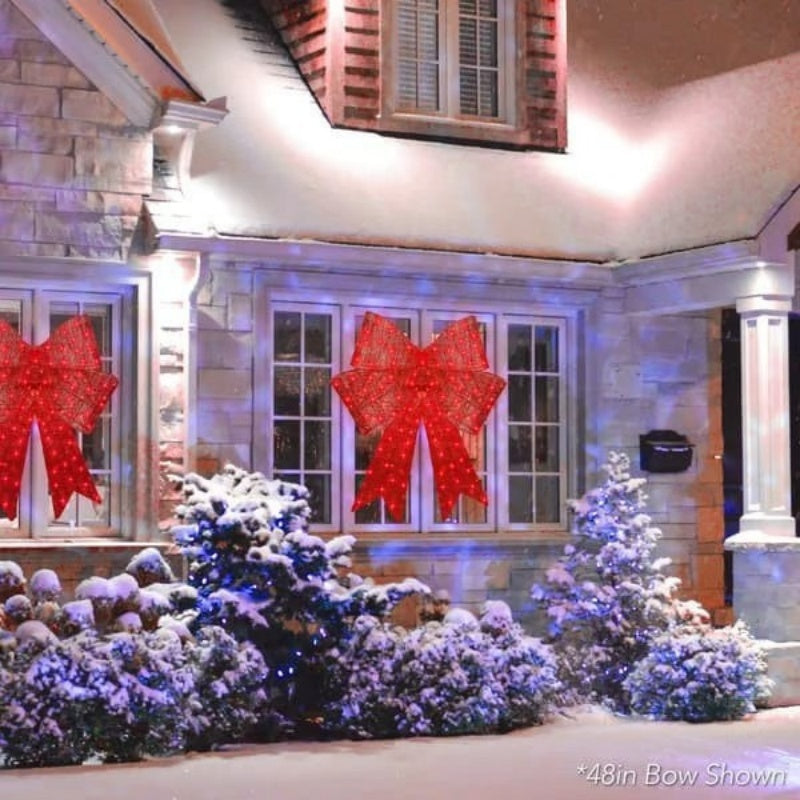 HKM-497043 LED Illuminated Red Satin Christmas Bowknot for Holiday Decor