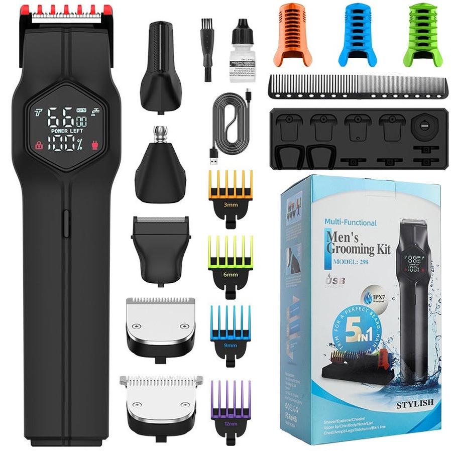 HKM-497171 5-in-1 Men's Hair Clipper with Magnetic Cutter Head and Dual Power System
