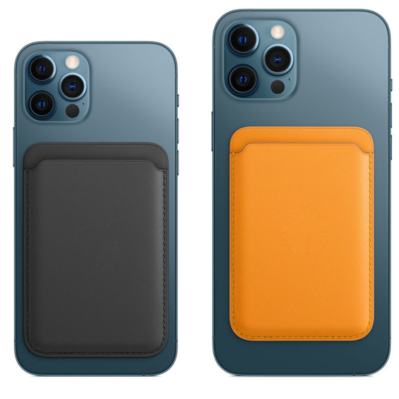 HKM-497171 Magnetic Card Holder Wallet Case for iPhone - Leather, Compatible with MagSafe, Available in Black, Brown, Dark Blue, Orange