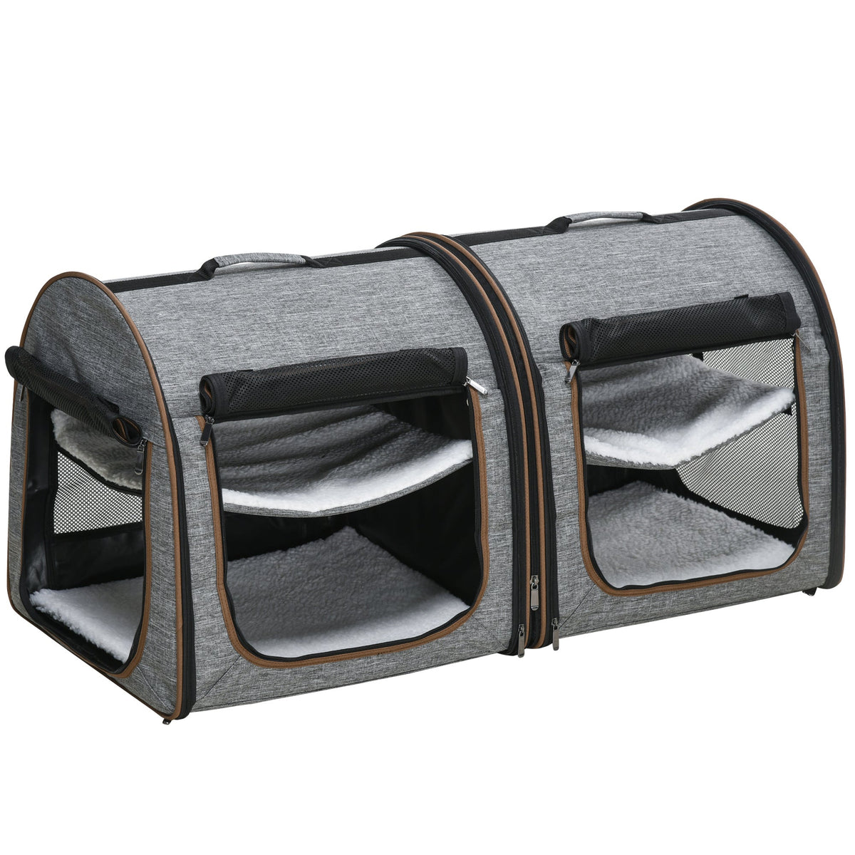 HKM-4972477 Portable Soft-Sided Cat Carrier with Divider and Two Compartments, Padded Design, Grey