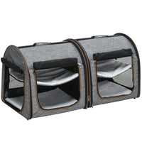 HKM-4972477 Portable Soft-Sided Cat Carrier with Divider and Two Compartments, Padded Design, Grey