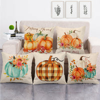 HKM-497299 Painted Pumpkin Linen Pillowcase for Home and Outdoor Decor, 45x45cm