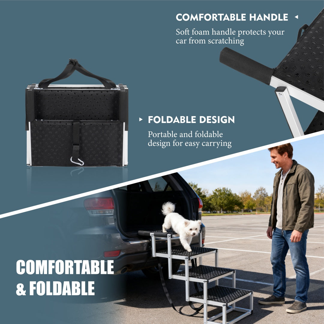 HKM-4973501 Foldable Dog Ramp for Large Pets, Lightweight Aluminum, Non-Slip Surface, Supports Up to 250lbs, Easy Setup for Cars and SUVs