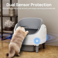 HKM-497363 Automatic Self-Cleaning Cat Litter Box with APP Control and Dual Safety Sensors, Grey-White Plastic