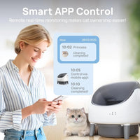 HKM-497363 Automatic Self-Cleaning Cat Litter Box with APP Control and Dual Safety Sensors, Grey-White Plastic
