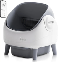 HKM-497363 Automatic Self-Cleaning Cat Litter Box with APP Control and Dual Safety Sensors, Grey-White Plastic