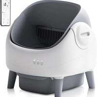 HKM-497363 Automatic Self-Cleaning Cat Litter Box with APP Control and Dual Safety Sensors, Grey-White Plastic