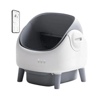 HKM-497363 Automatic Self-Cleaning Cat Litter Box with APP Control and Dual Safety Sensors, Grey-White Plastic