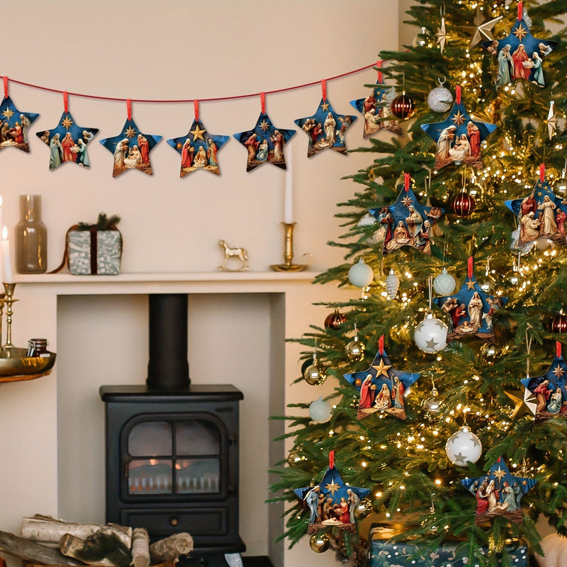 HKM-497363 Wooden Christmas Tree Decorative Pendant - Available in 9 or 18 Piece Set, Ideal for Holiday Gifting