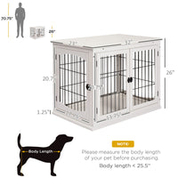 HKM-4973885 32" White Dog Crate Furniture with Lockable Doors and Dual Access for Small Dogs