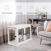 HKM-4973885 32" White Dog Crate Furniture with Lockable Doors and Dual Access for Small Dogs