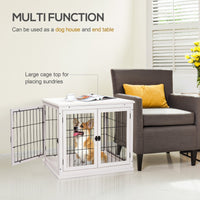HKM-4973885 32" White Dog Crate Furniture with Lockable Doors and Dual Access for Small Dogs