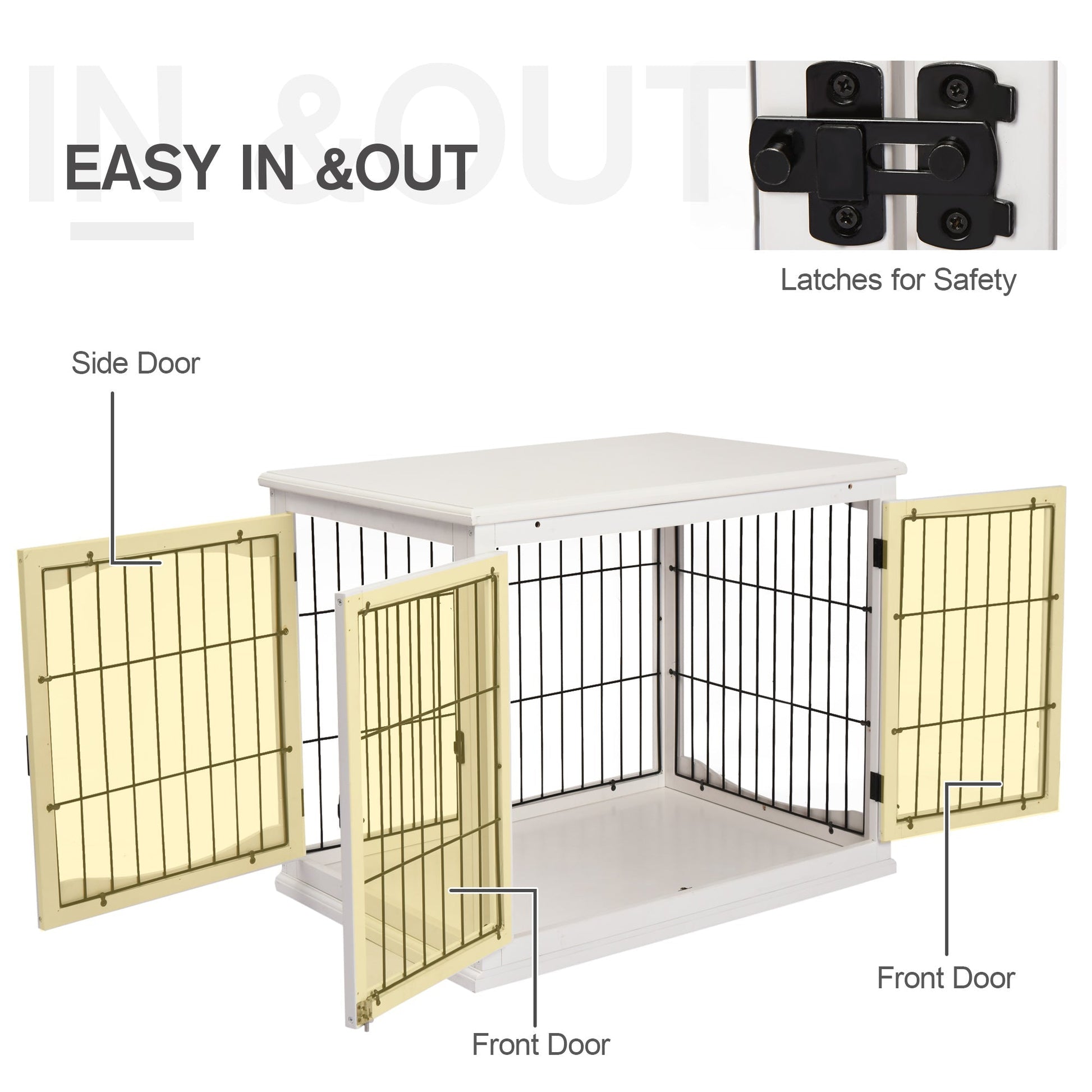 HKM-4973885 32" White Dog Crate Furniture with Lockable Doors and Dual Access for Small Dogs