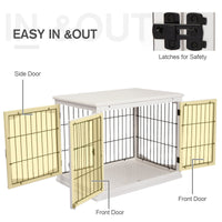 HKM-4973885 32" White Dog Crate Furniture with Lockable Doors and Dual Access for Small Dogs